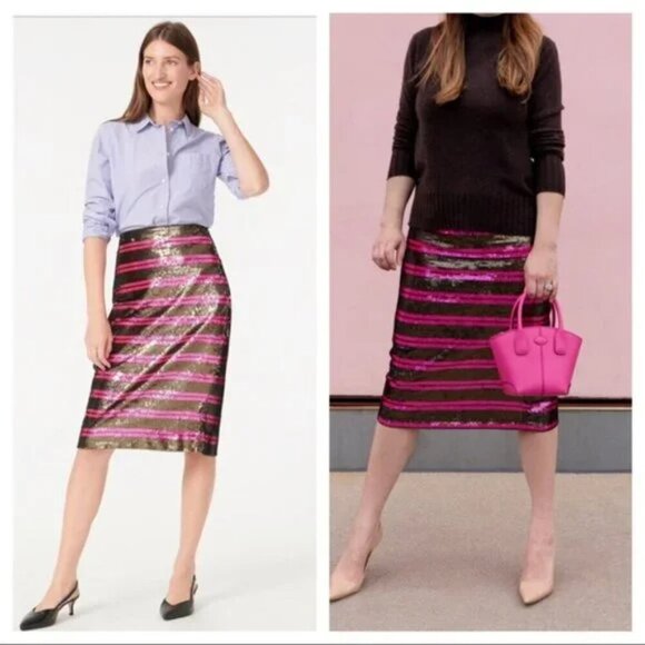 J Crew Pencil Skirt Sequin Stripe Brown & Pink Skirt - Picture 3 of 8